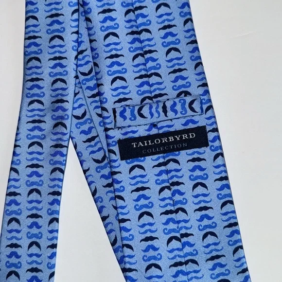 👔EUC Tailorbyrd Men’s Tie - Blue with Mini Mustaches - Picture 5 of 6